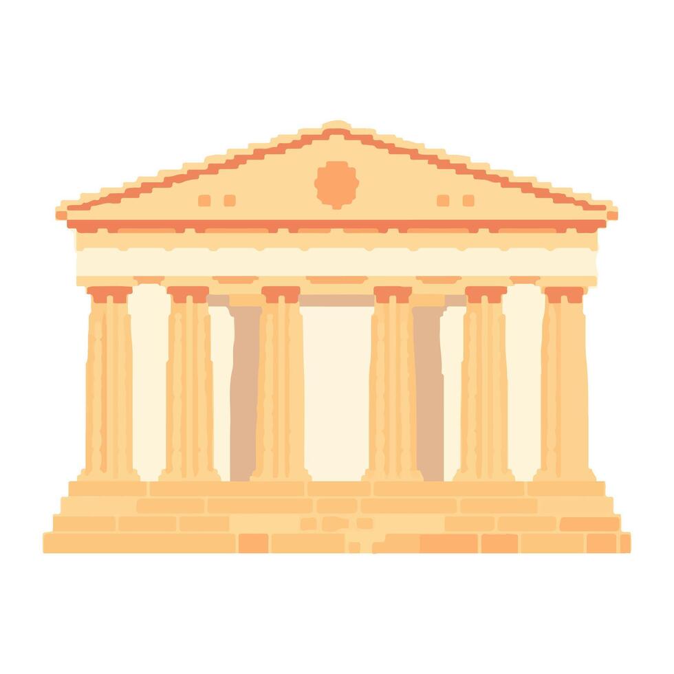 Pixel Art of Greek Parthenon Temple with Columns and Ancient Architecture vector