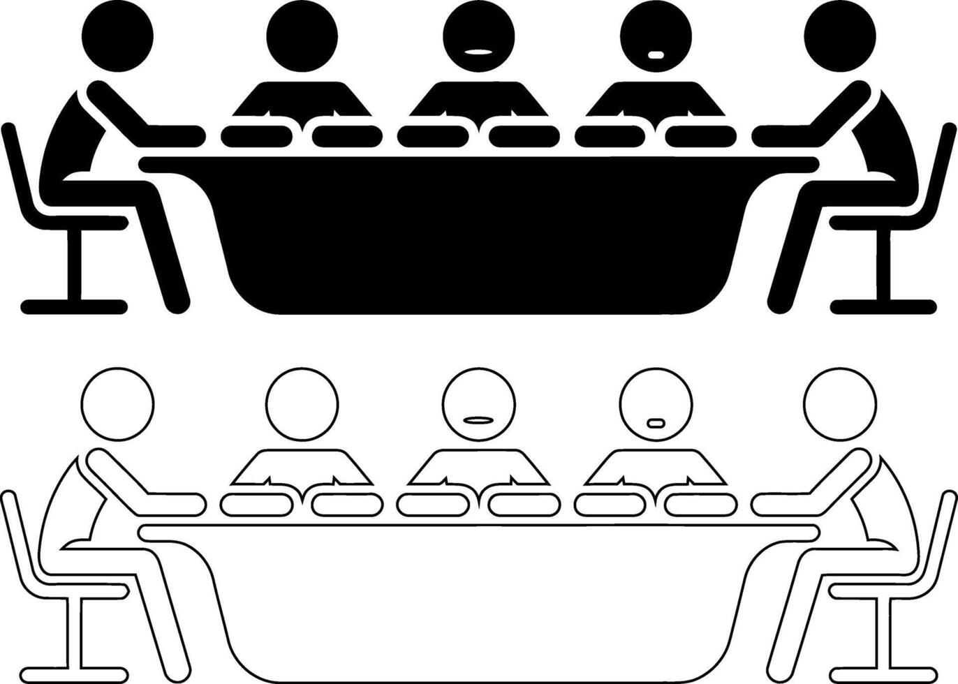 Stick Figures Meeting and Discussion Around Table Two Versions Included vector