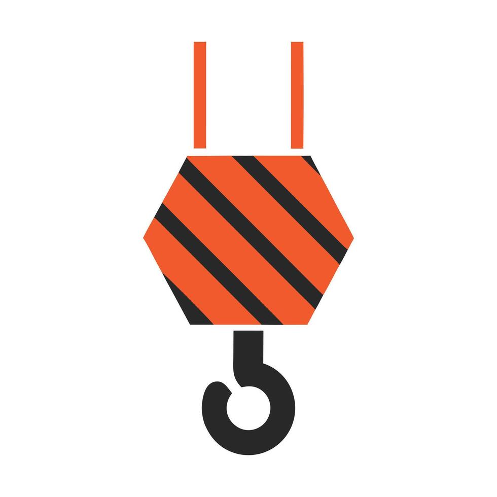 Orange and black striped hexagonal crane hook with two orange attachment points industrial lifting vector
