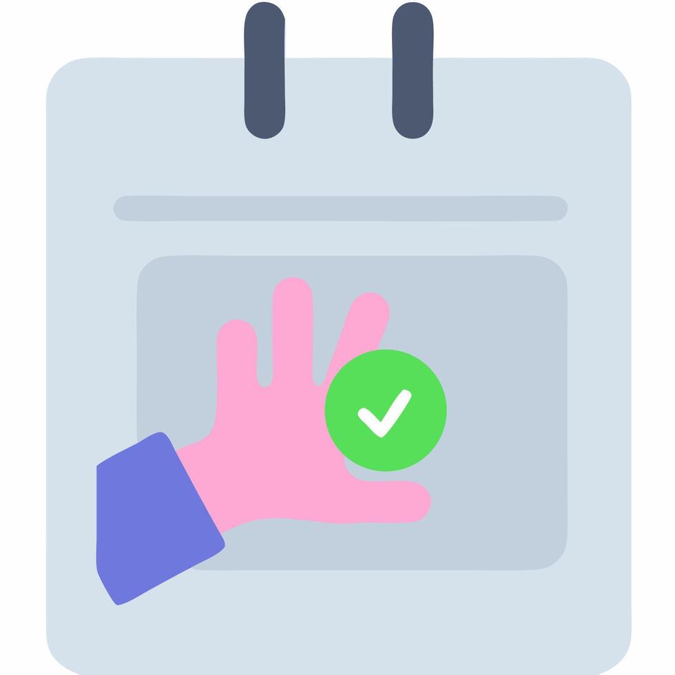 Calendar with a check and friendly wave, simple scheduling and appointment confirmation icon for planners and reminders. vector