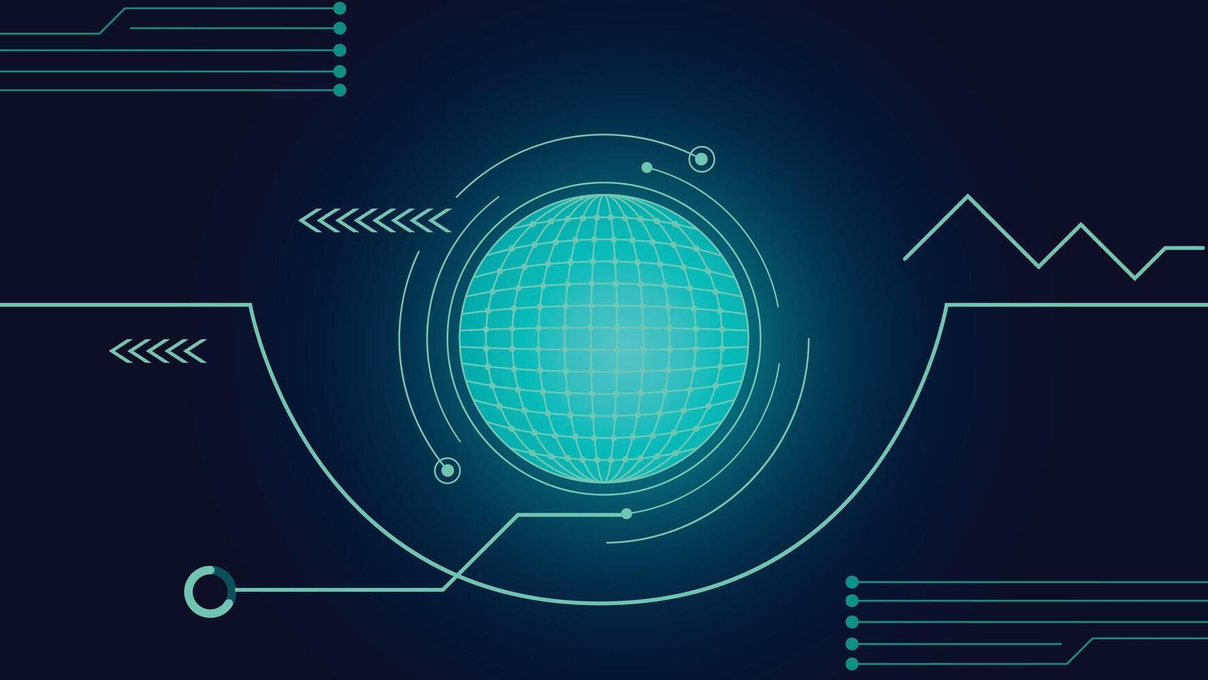 Abstract digital background featuring a glowing globe grid with futuristic tech elements, perfect for modern technology, innovation, and cyber design projects. vector