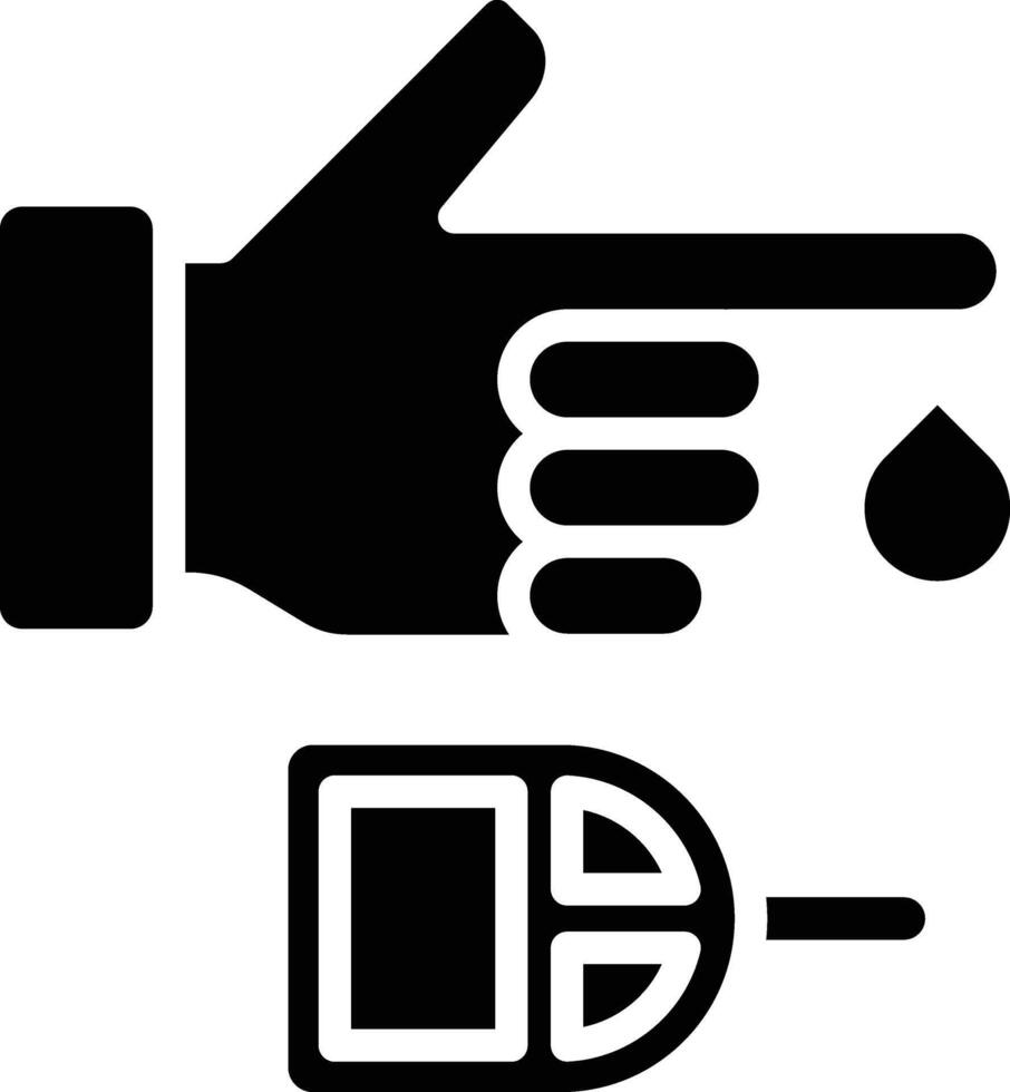 The icon related to blood sugar test in the process of taking blood sample from finger indicates examination as part of general health check. vector