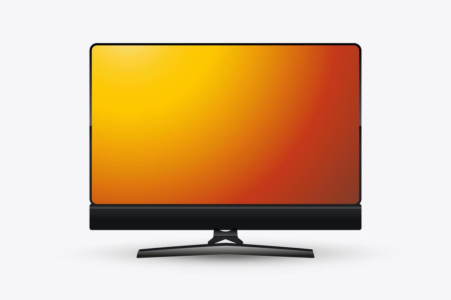 A widescreen LED mock-up with a sleek, modern design. The display features a smooth gradient background of yellow and red, illustration LED Mock up vector