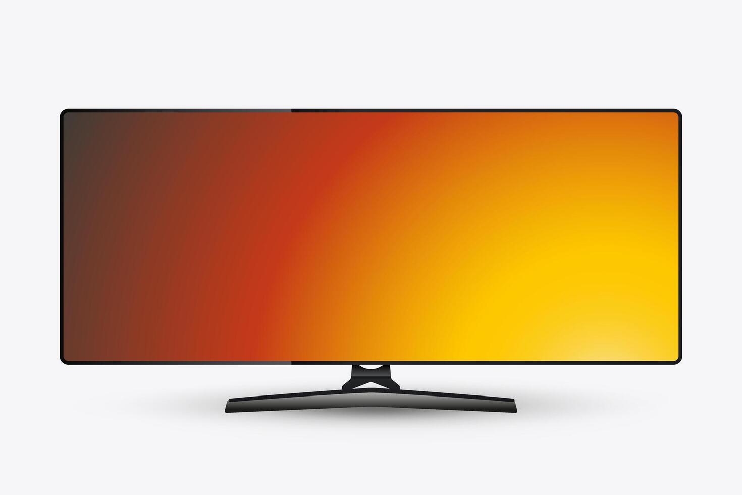 The Modern LED display features a smooth gradient background of yellow and red, illustration. A widescreen LED mock-up with a sleek vector