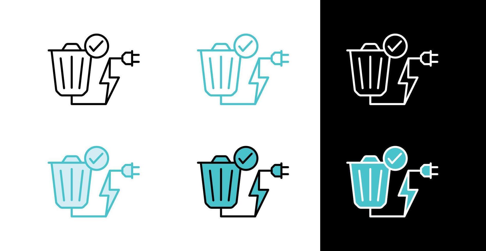 Power plug and trash can icon for recycling electronic devices in line and fill style vector
