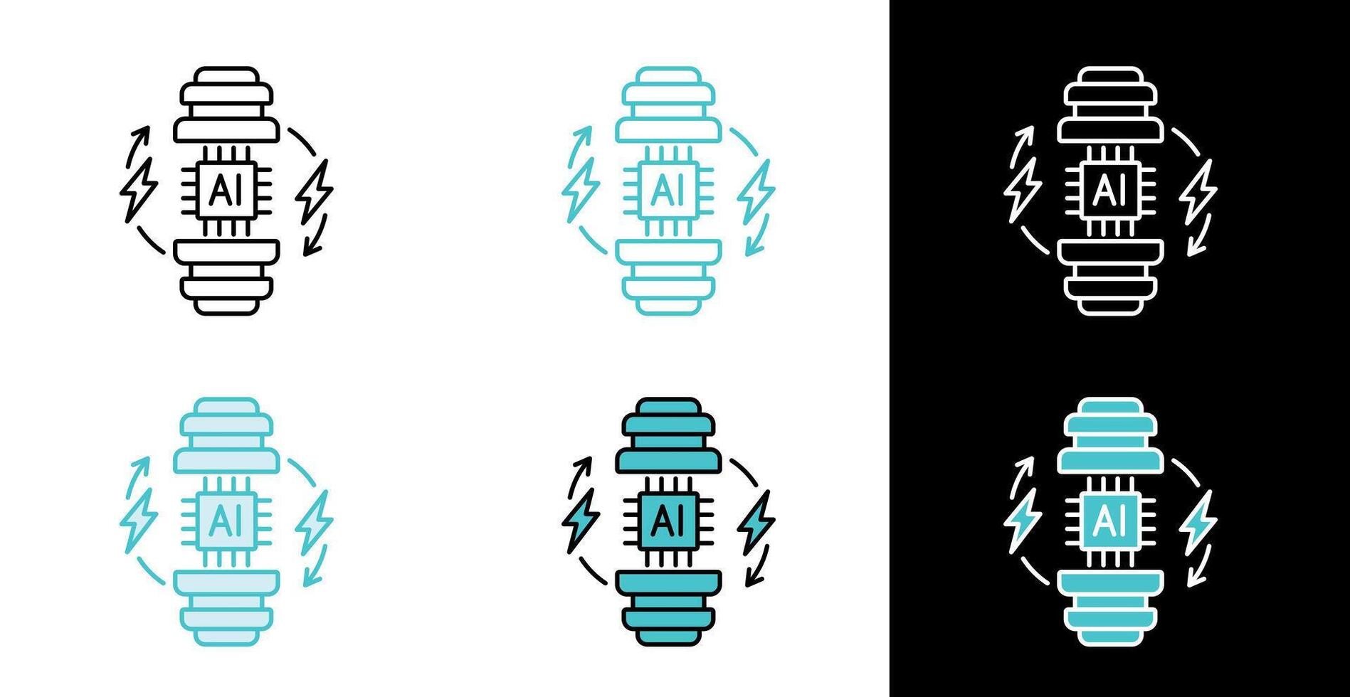 AI artificial intelligence processor icon for machine learning in line and fill style vector