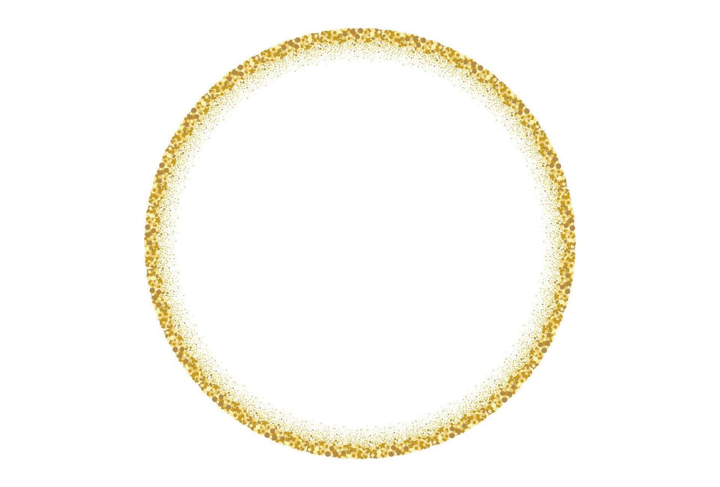 Round gold frame with shining particles. Elegant circle border isolated on white. design vector