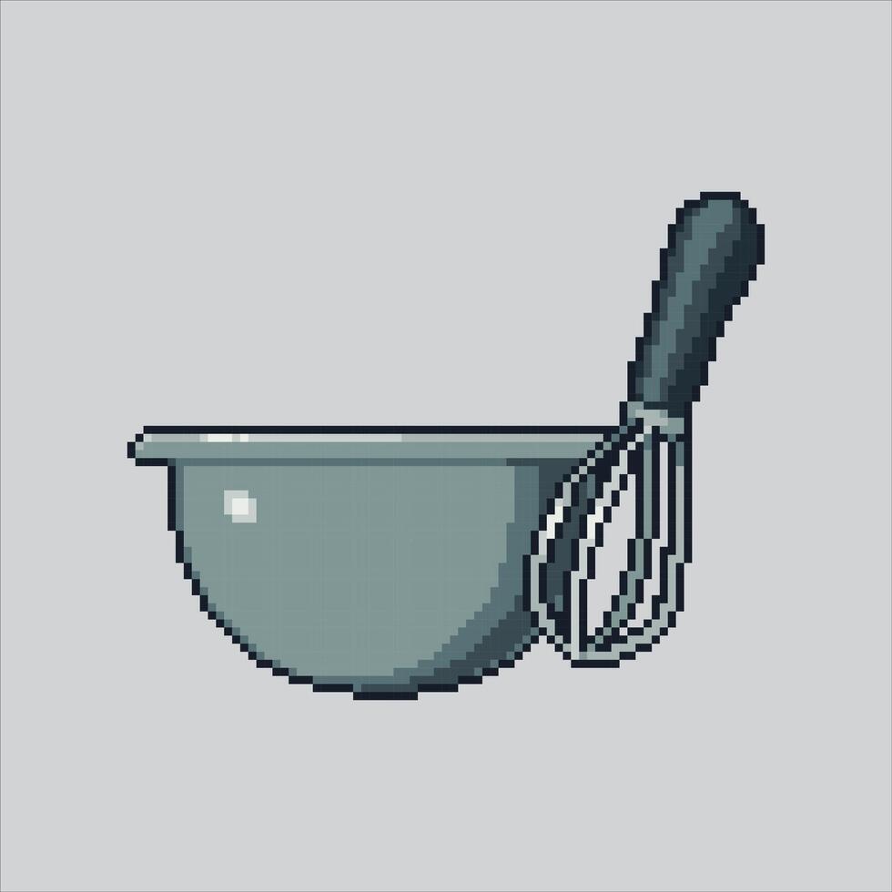 Pixel art illustration Whisk and Bowl. Pixelated Mixed Whisk. Whisk and Bowl Dough Mixer Icon pixelated for the pixel art game and icon for website and game. old school retro. vector