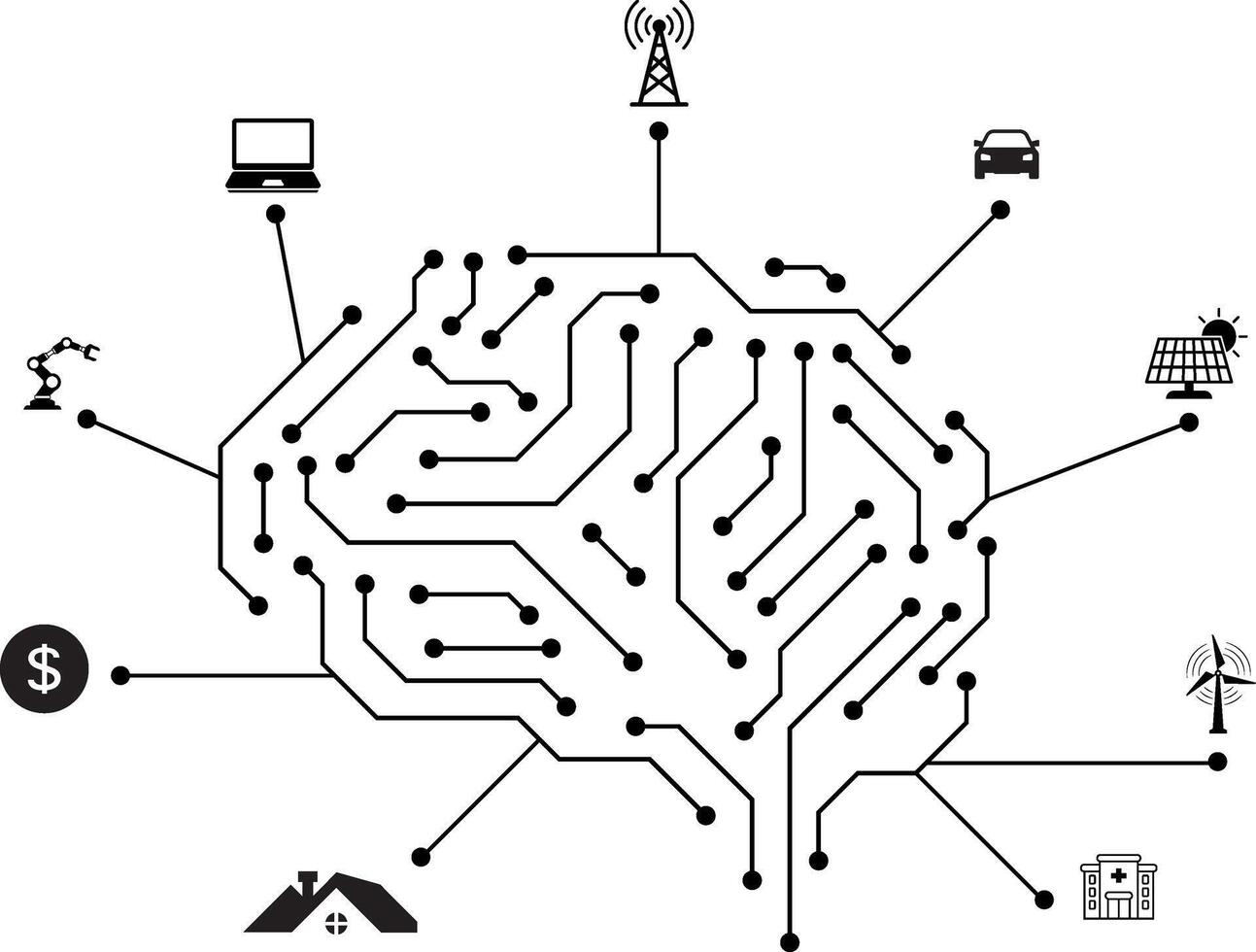 Artificial intelligence digital circuit brain network ai technology vector