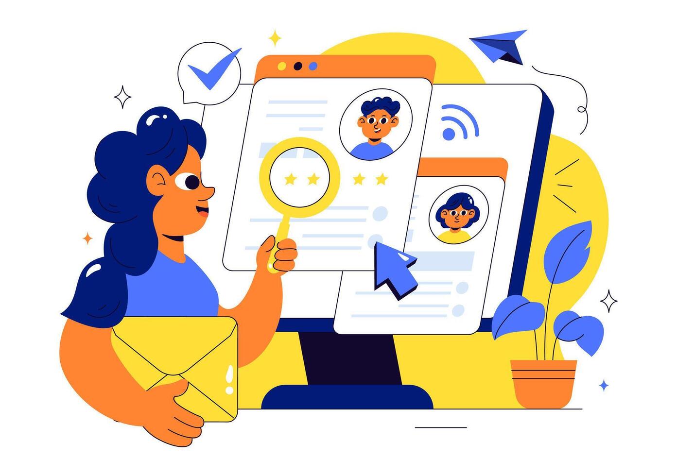 Job Search and Recruitment Illustration with Hiring Fair, Candidate Selection, and Interview Process in Flat Style vector