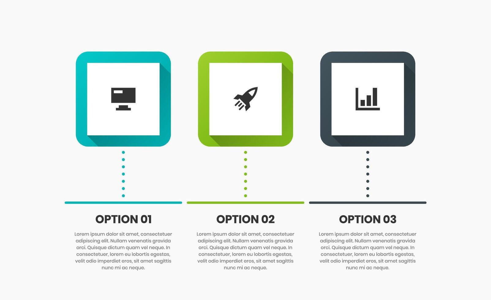 Square Infographic Element Templates with Icons and 3 Options or Steps. Suitable for Process Diagram, Presentations, Banner, Flow Chart, Infographic. vector