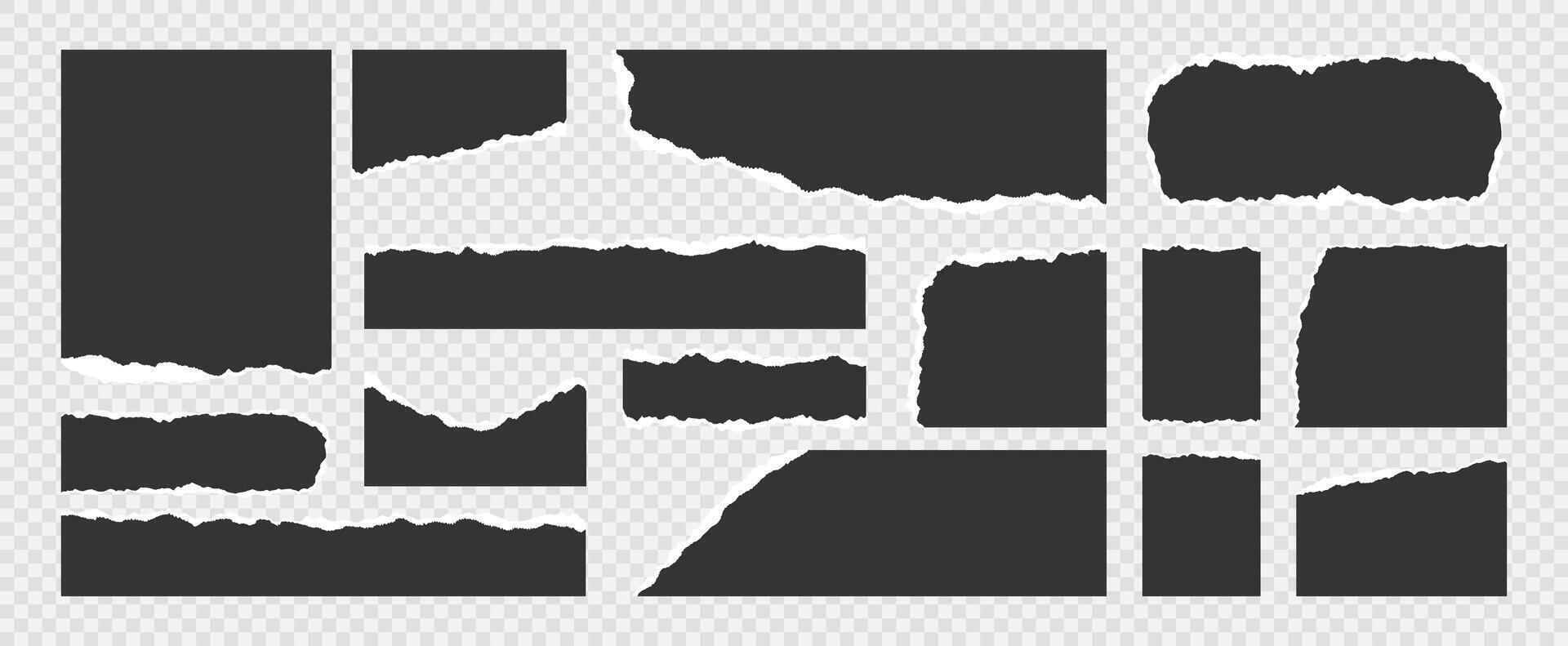 Set of jagged rectangle shapes with ripped paper effect. vector