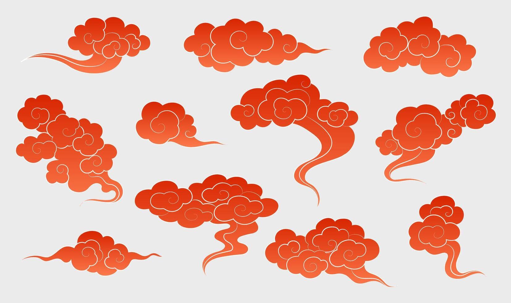 Handpainted collection of auspicious clouds and moire patterns in Chinese style vector
