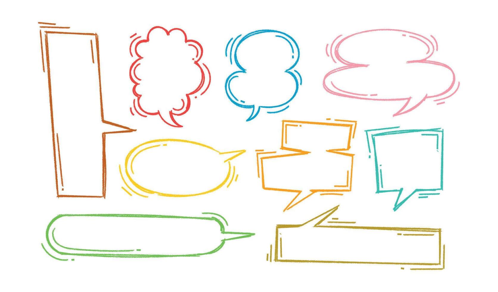 Set of Colorful speech bubbles in Hand-drawn style , chatting box, message box, think balloon, speak bubble vector