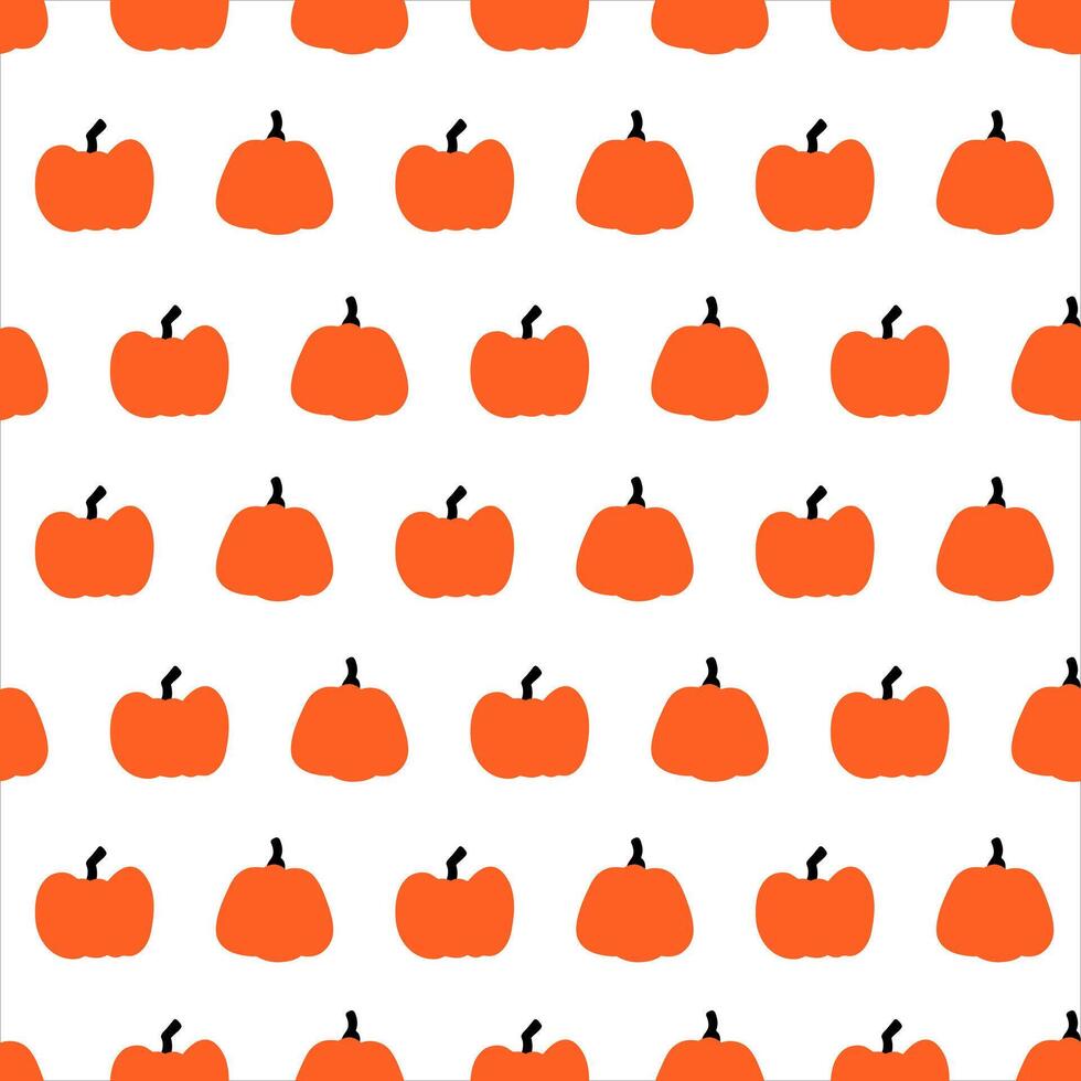 Simple seamless pumpkin pattern in an ordered grid layout. Hand drawn autumn background with rows of gourds for fall, harvest, or Halloween textile prints. vector