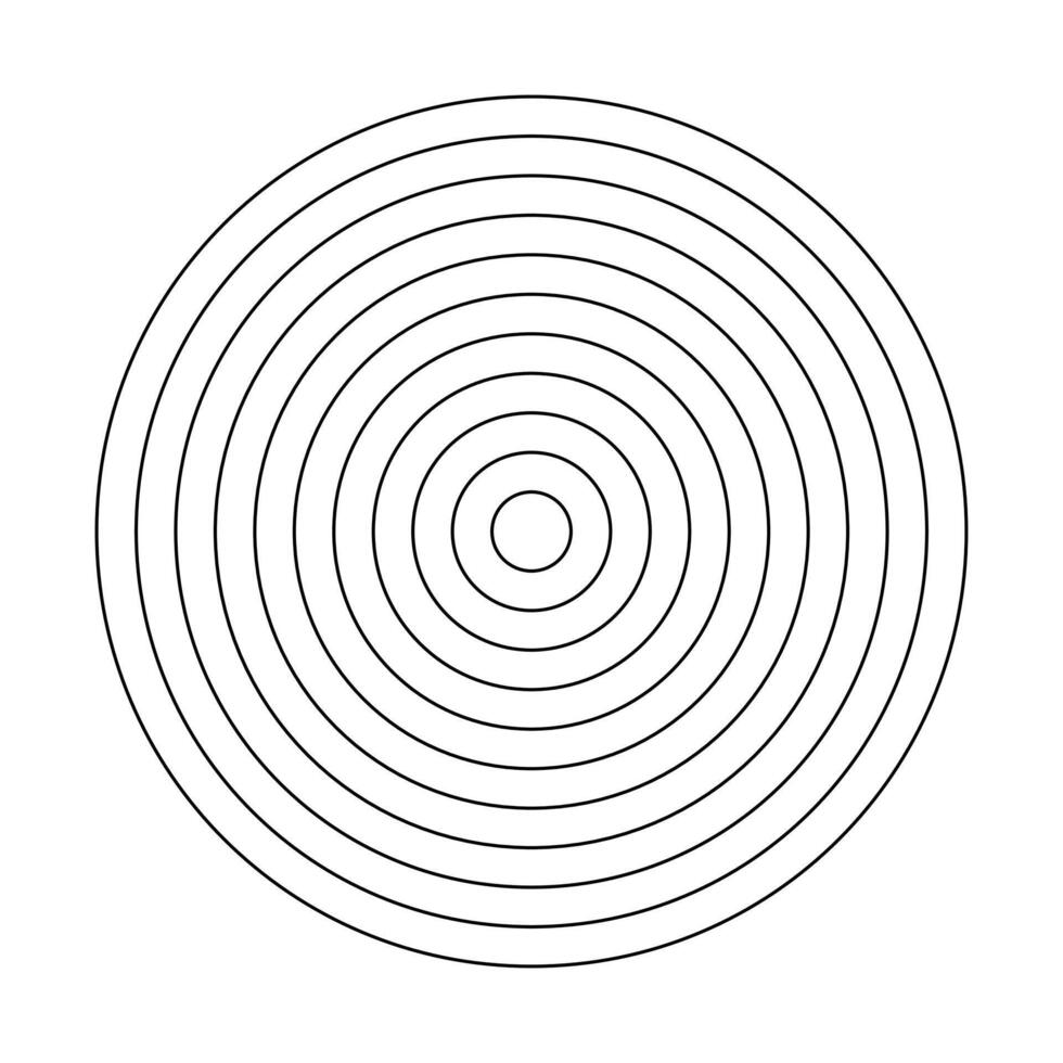 Polar grid of 10 concentric circles. Blank polar graph paper. Simple circle diagram divided on ten equal segments. Coaching tool for visualizing. Life wheel or habits tracker. illustration. vector