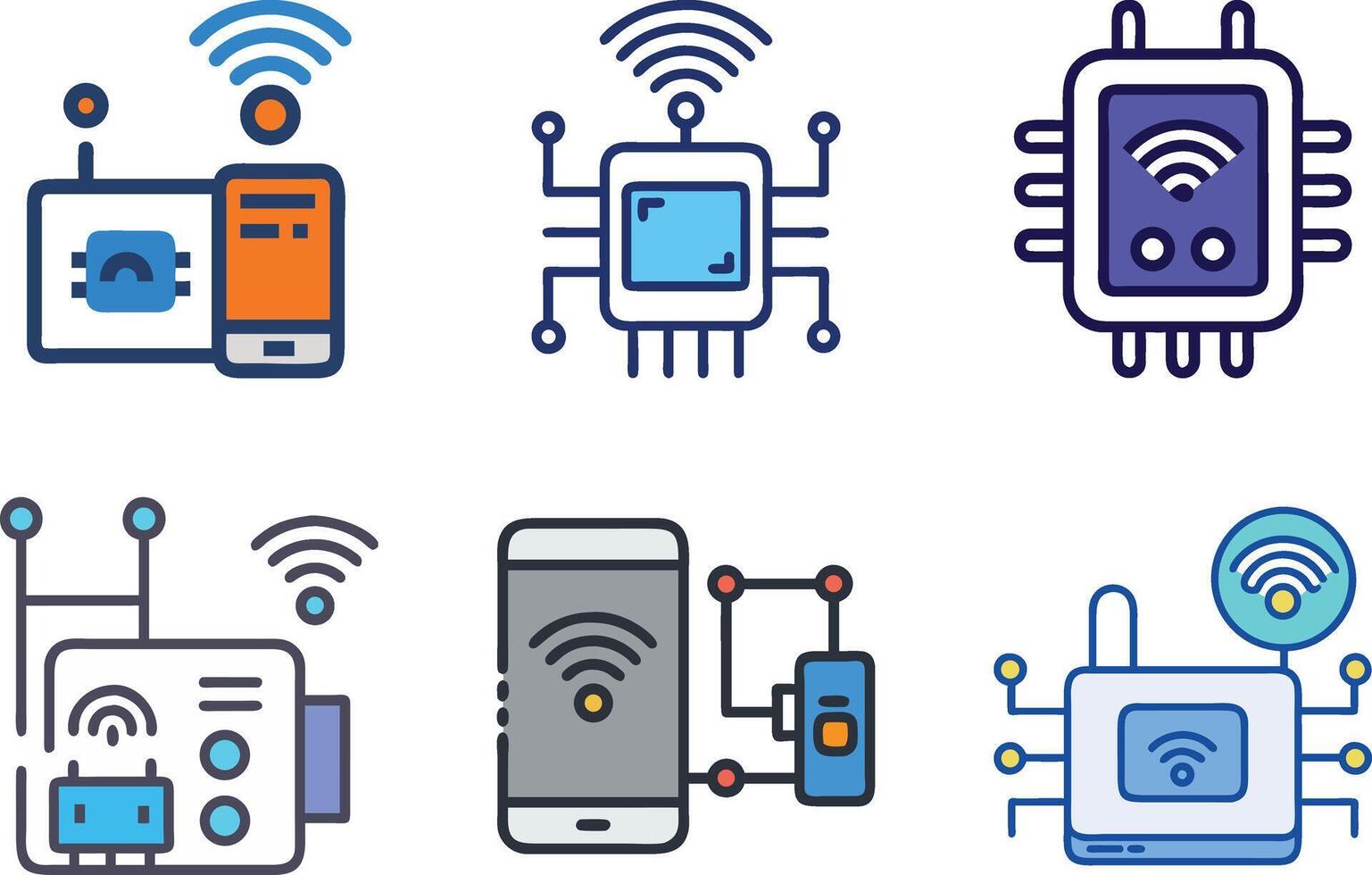 Wireless Communication Icons Set Tech Connectivity and Digital Devices Represented vector