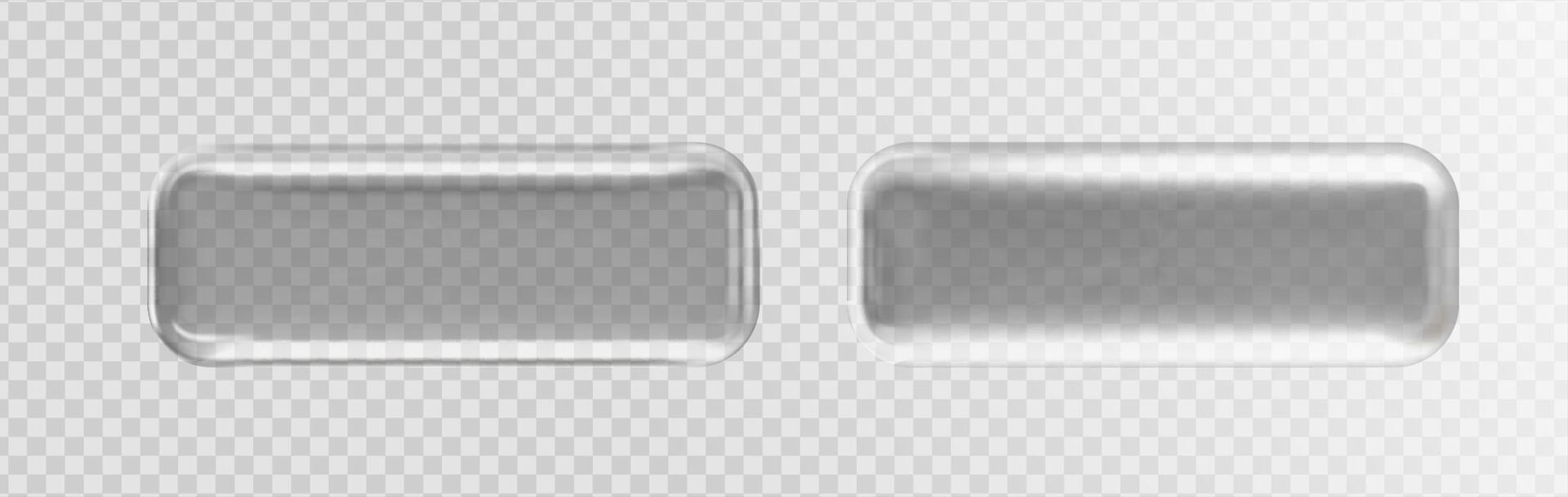 Glass 3D button in round form with icon style and transparent plate. Glossy mirror badge for user interface or web. Circular panel with shiny effect by chrome gradient vector