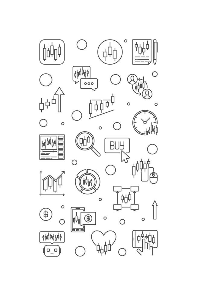 criptomoneda inversión y comercio comercio vertical bandera en Delgado línea estilo vector