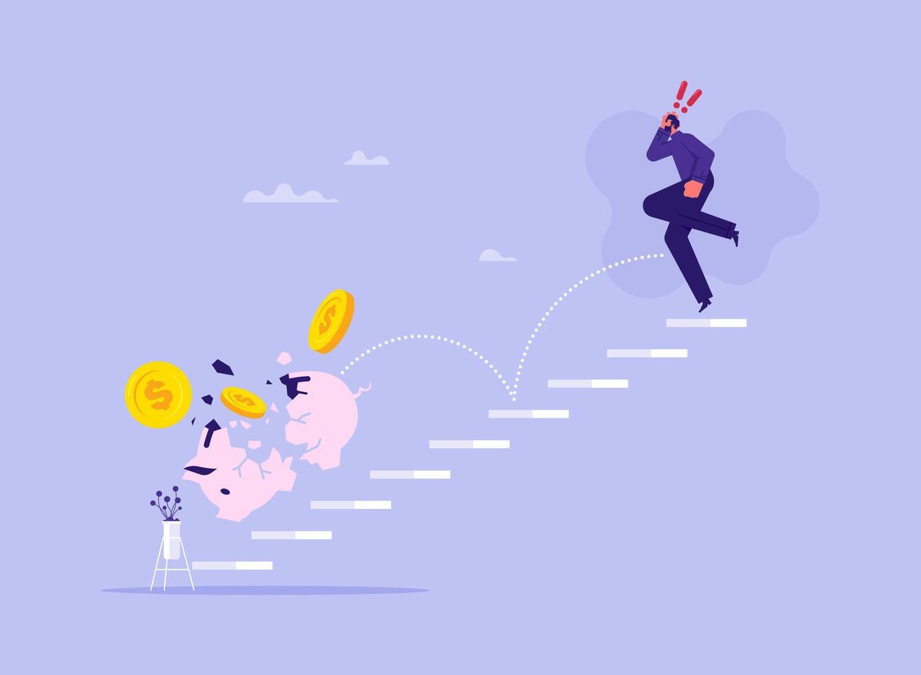 Man struggles with financial savings situation vector