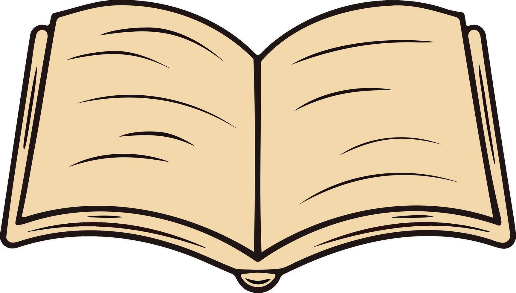 Book Open Beige Pages With Black Outline And Curved Lines In Simple Stylized Illustration For Minimal And Clean Design vector