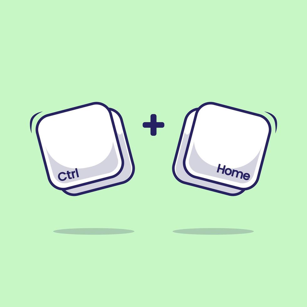 Flat cartoon of computer keyboard combination shortcut Ctrl plus Home icon, button, sign, symbol for fast typing technology element vector