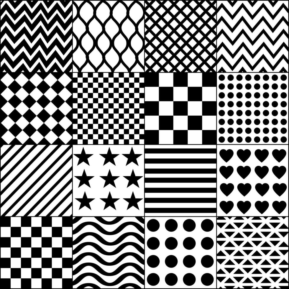 set graphic geometric seamless patterns in black and white. textile design, packaging, web design, scrapbooking paper vector