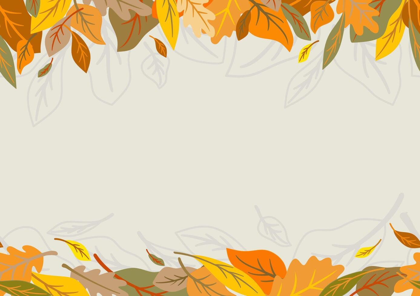 Autumnal border illustration. Randomly seamless pattern with bright multicolored fall leaves. Background with autumn elements for printing. Sunny boho home decor. vector