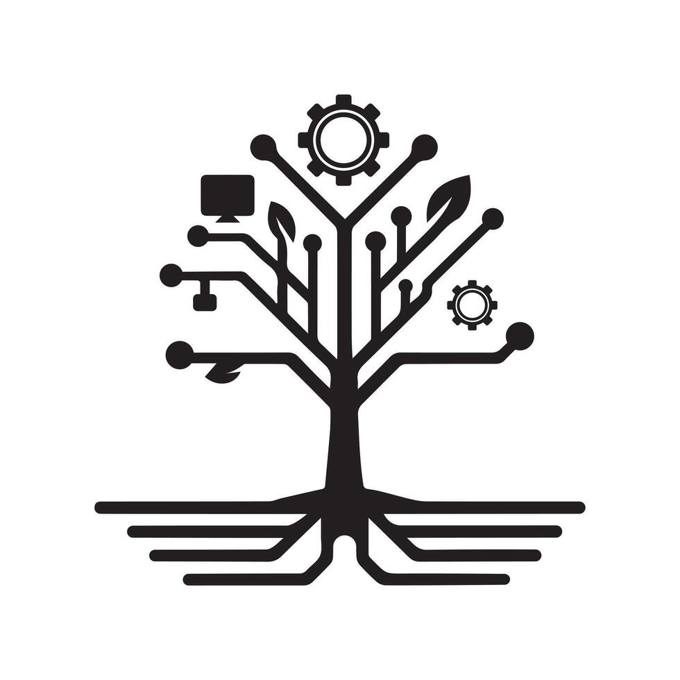 Conceptual Illustration of Technology Shaped as a Tree with Digital Elements vector