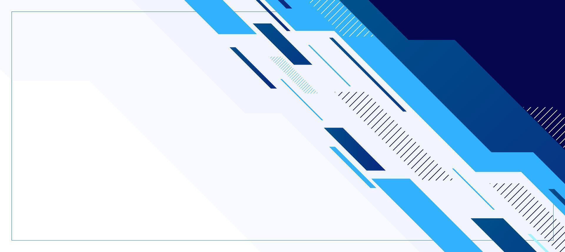Abstract blue and white geometric banner with diagonal lines and shapes, tech background concept vector