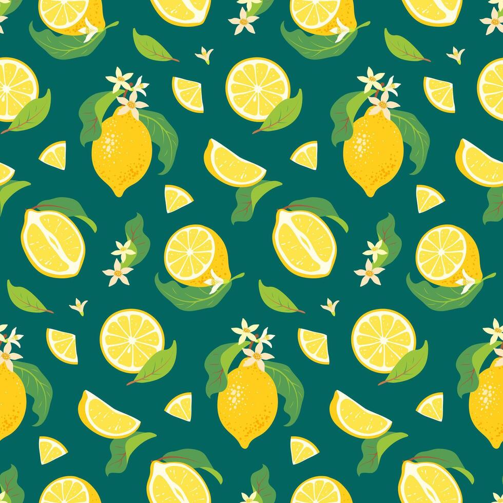 Lemon pattern with fruits and leaves vector