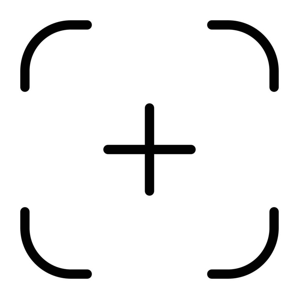 Linear Icons of Camera Viewfinders. Features four rounded corner brackets forming a square, with a crosshair at the center. vector