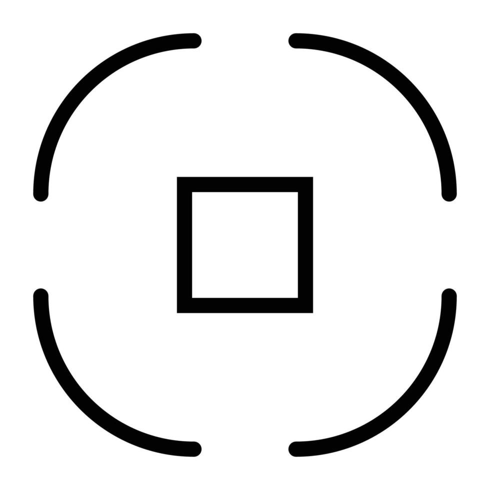Linear Icons of Camera Viewfinders. Features a central square framed by four curved lines at each corner. vector