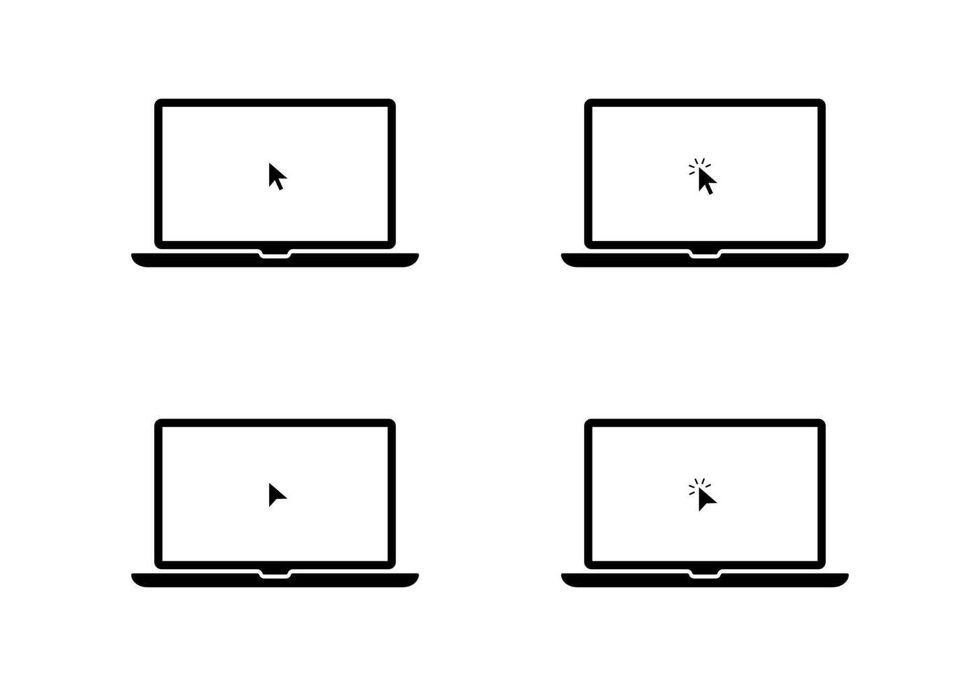 Laptop with mouse cursor icon. Computer screen showing pointer and click action vector