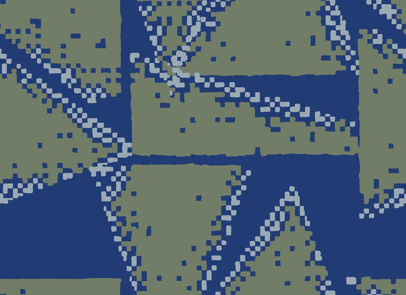 Seamless abstract pattern inspired by Japanese textiles and pixel art. Hand drawn block shapes in indigo, gray, and light blue evoke woven textures and digital aesthetics. vector