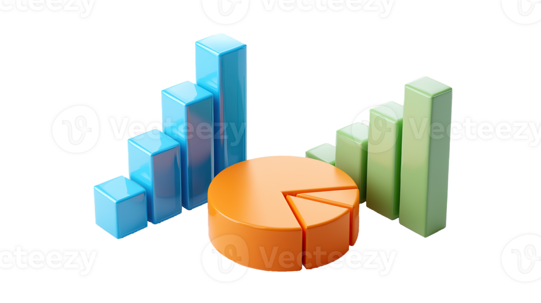 dati visualizzazione elementi impostare, raggiante blu bar grafico, arancia torta grafico, e verde verso l'alto tendenza grafico galleggiante su trasparente sfondo. png