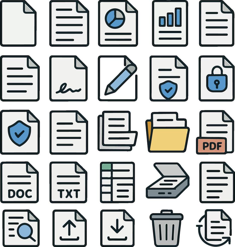 Collection of Document and File Icons for Data Management vector