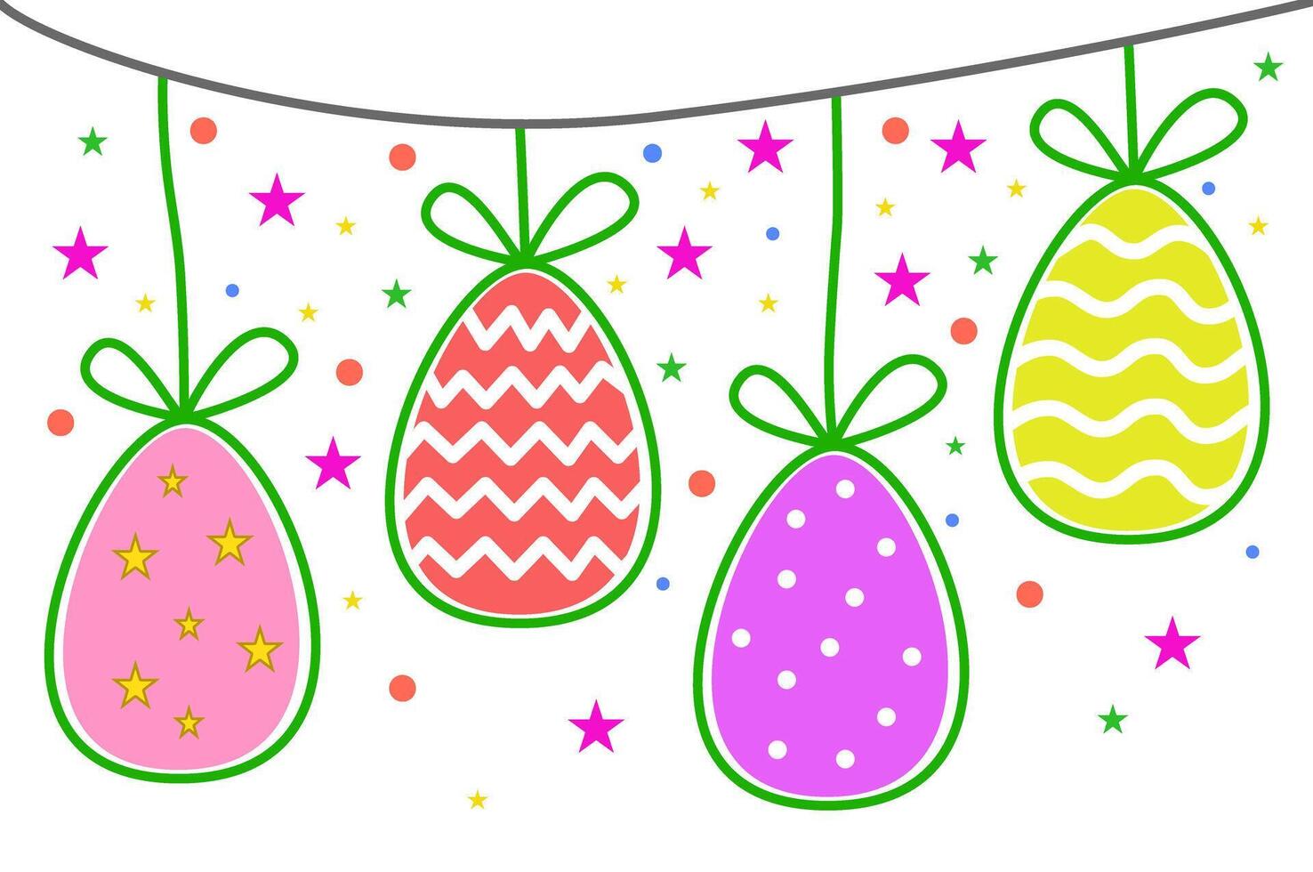Easter eggs hanging on a decorative string. vector