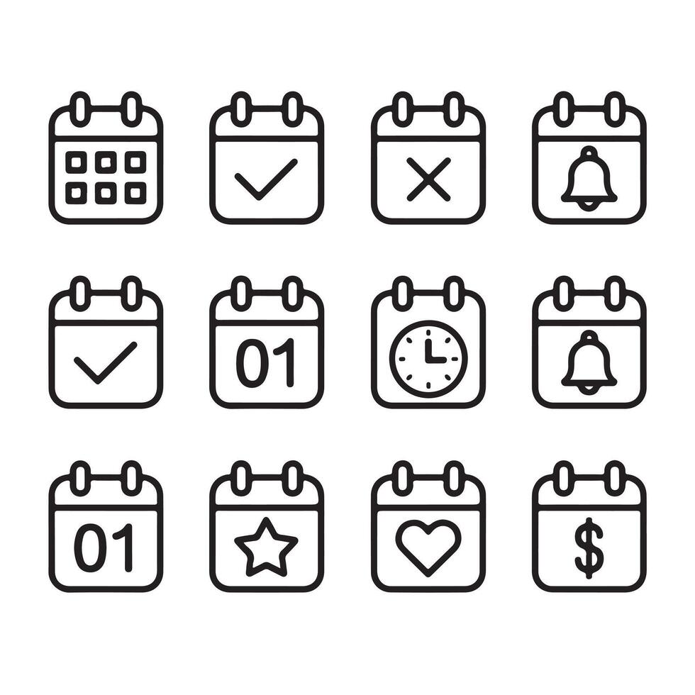 Twelve Calendar Icons with Various Symbols and Dates vector