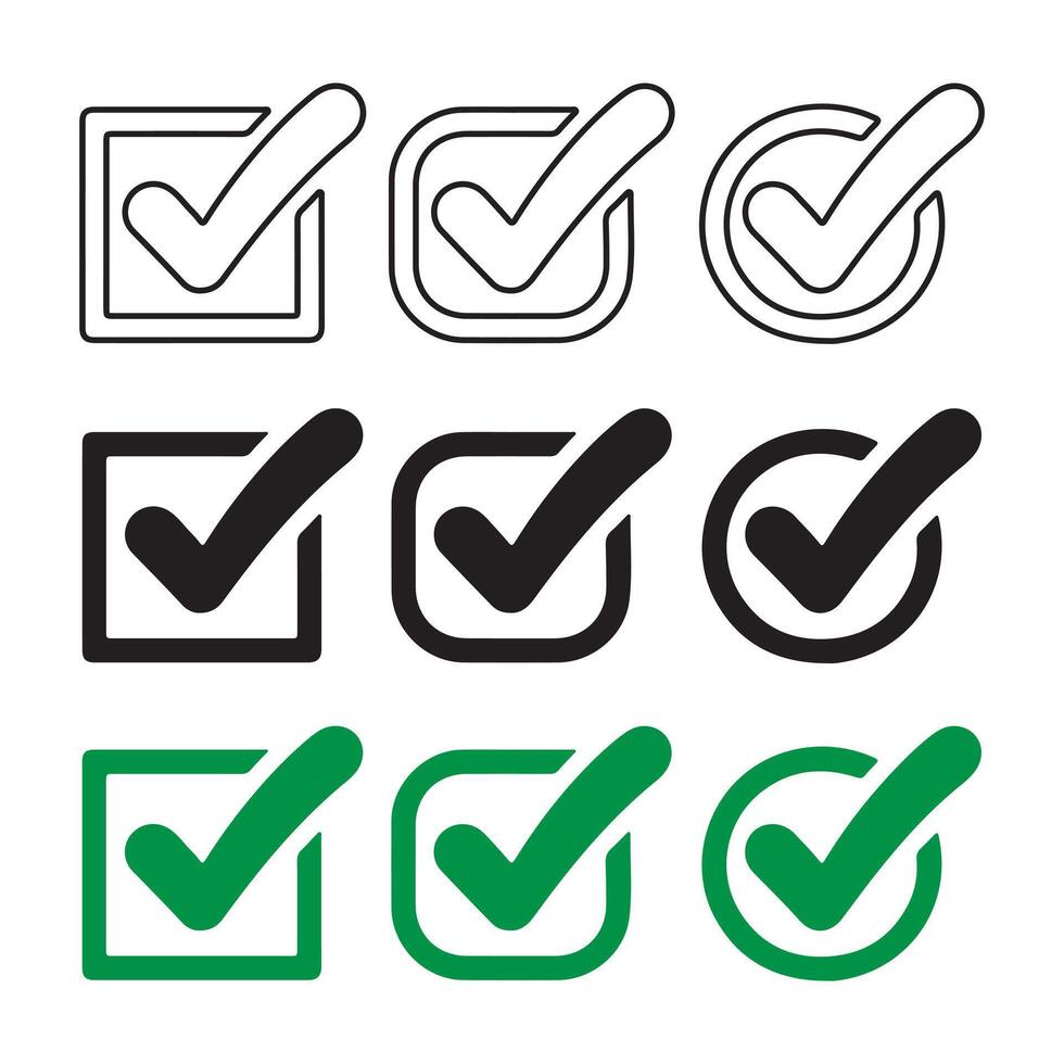 checkmark icons in different styles and colors vector