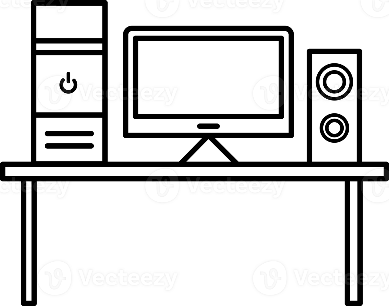 Desktop Computer Icon for Education and Study. Line art desktop computer icon representing education online study digital learning resources training business and creative project. png