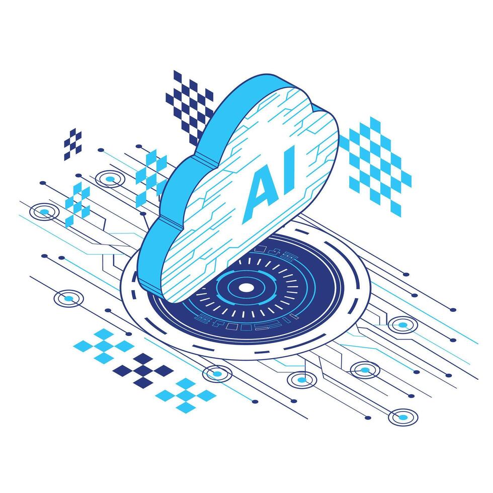 Isometric AI Cloud computing technology concept flat design background illustration vector