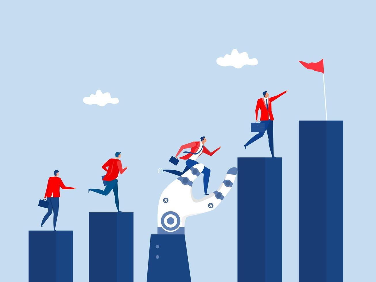 Robot helping people achieve success vector