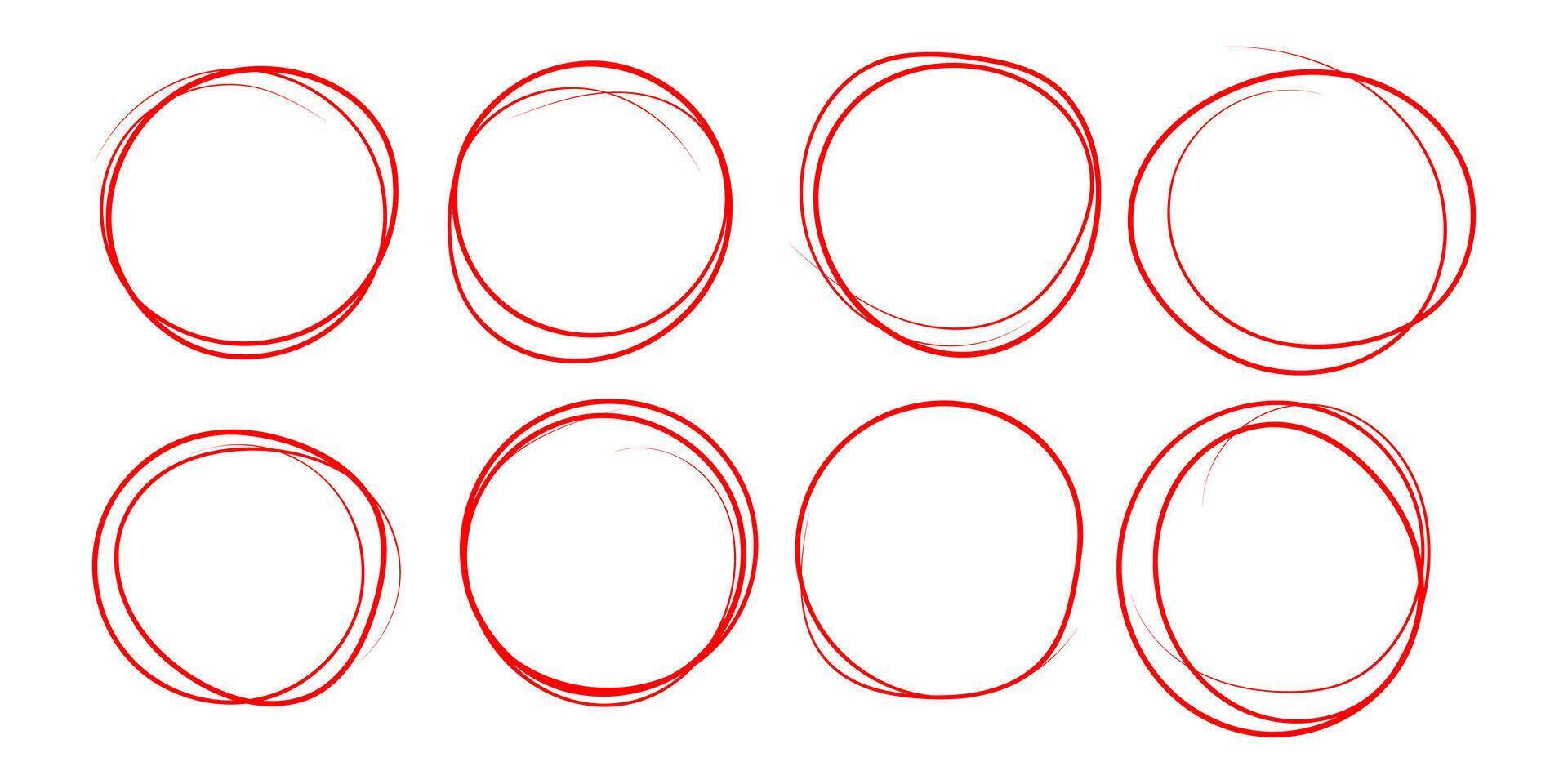 HandDrawn Red Circle Frames Design Elements Set vector