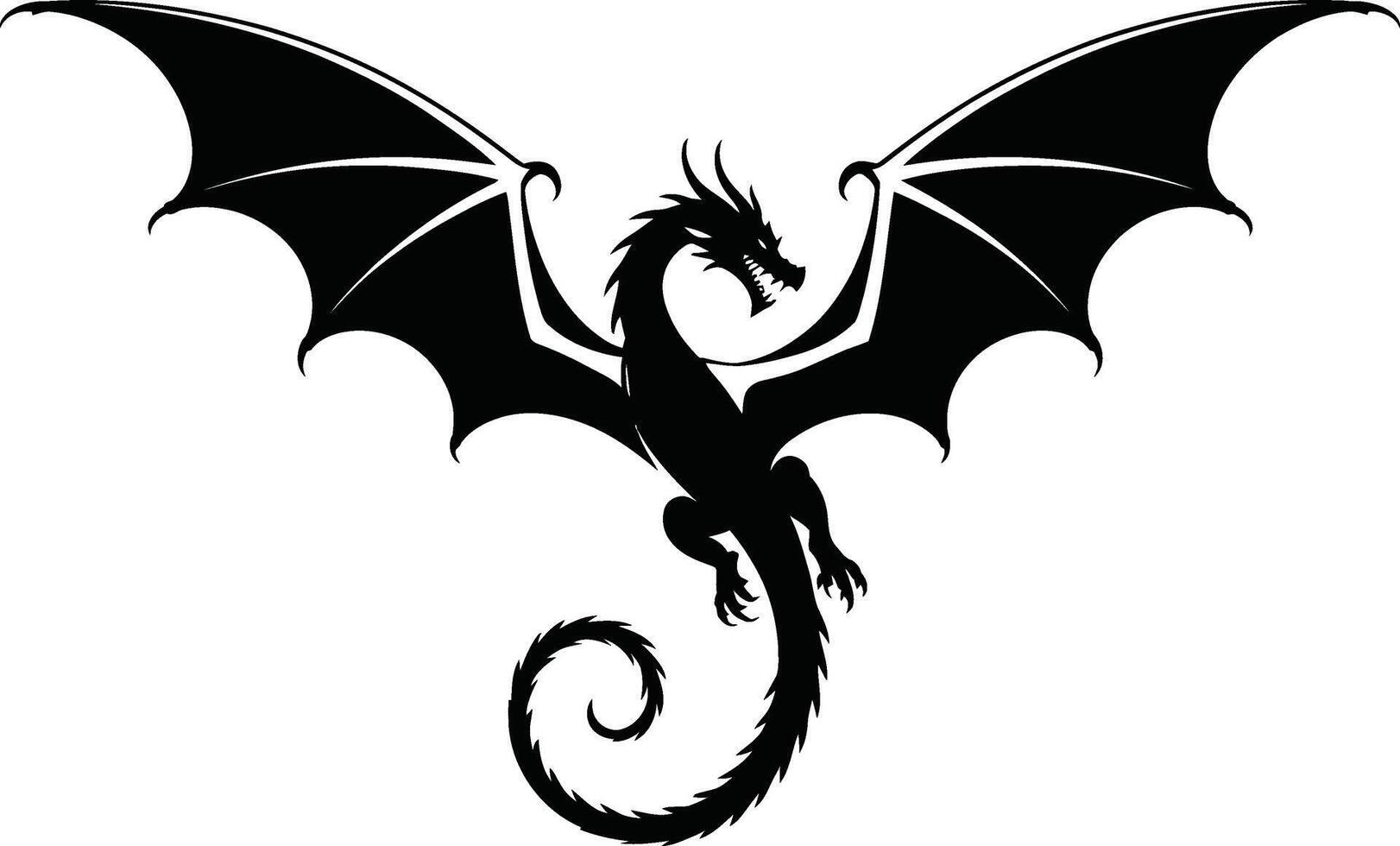 Dragon illustration. A fierce mythical beast in black isolated. A symbol of power, strength, and ancient lore. A striking graphic element for designs. vector