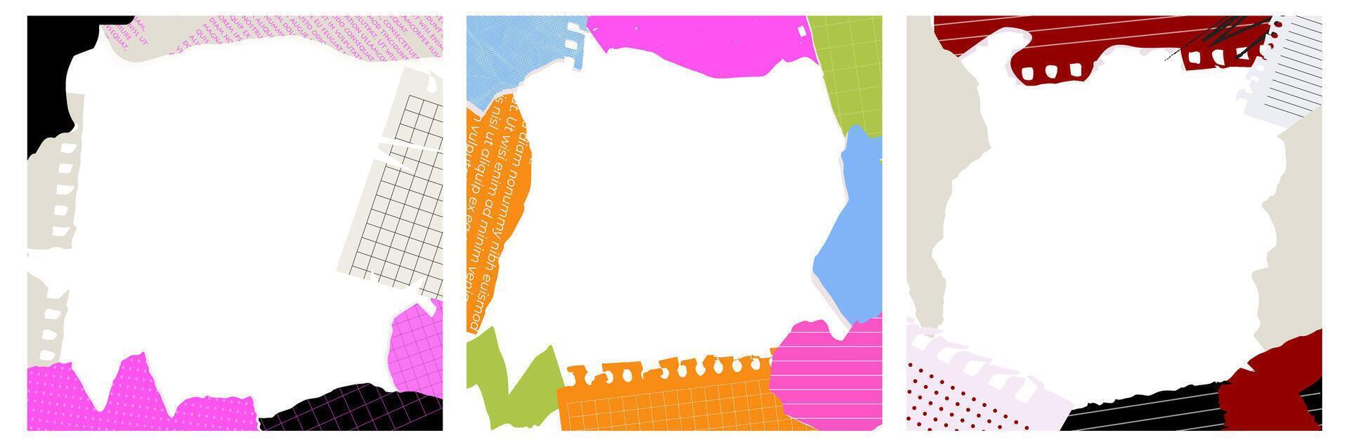 craft jagged rough zig zag banner frame. square borders torn pieces of paper vector