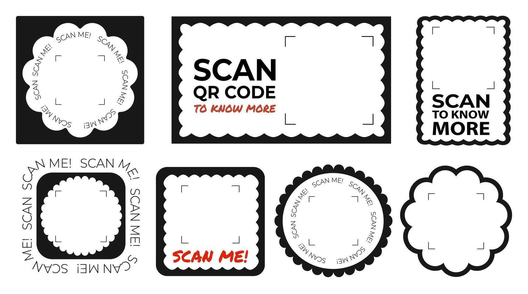 7 minimalistic geometric scallop edge Y2K frames with space for a QR code vector