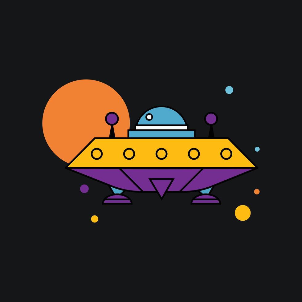 Pixel Art UFO Spaceship Retro Sci-Fi Design Element, Design for tshirt print vector