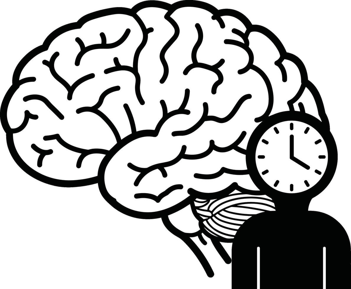 A person with a clock in front of a brain vector