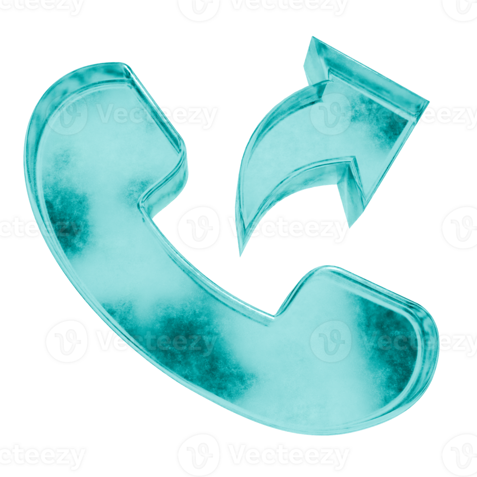 3D call forward shapes in frosted blue ice glass style, isolated on a transparent background. Glassmorphism icons and 3D elements for modern graphic design. png
